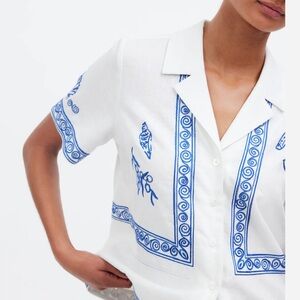 NWT Madewell x Lisa Says Gah! Embroidered Linen Button Up Top